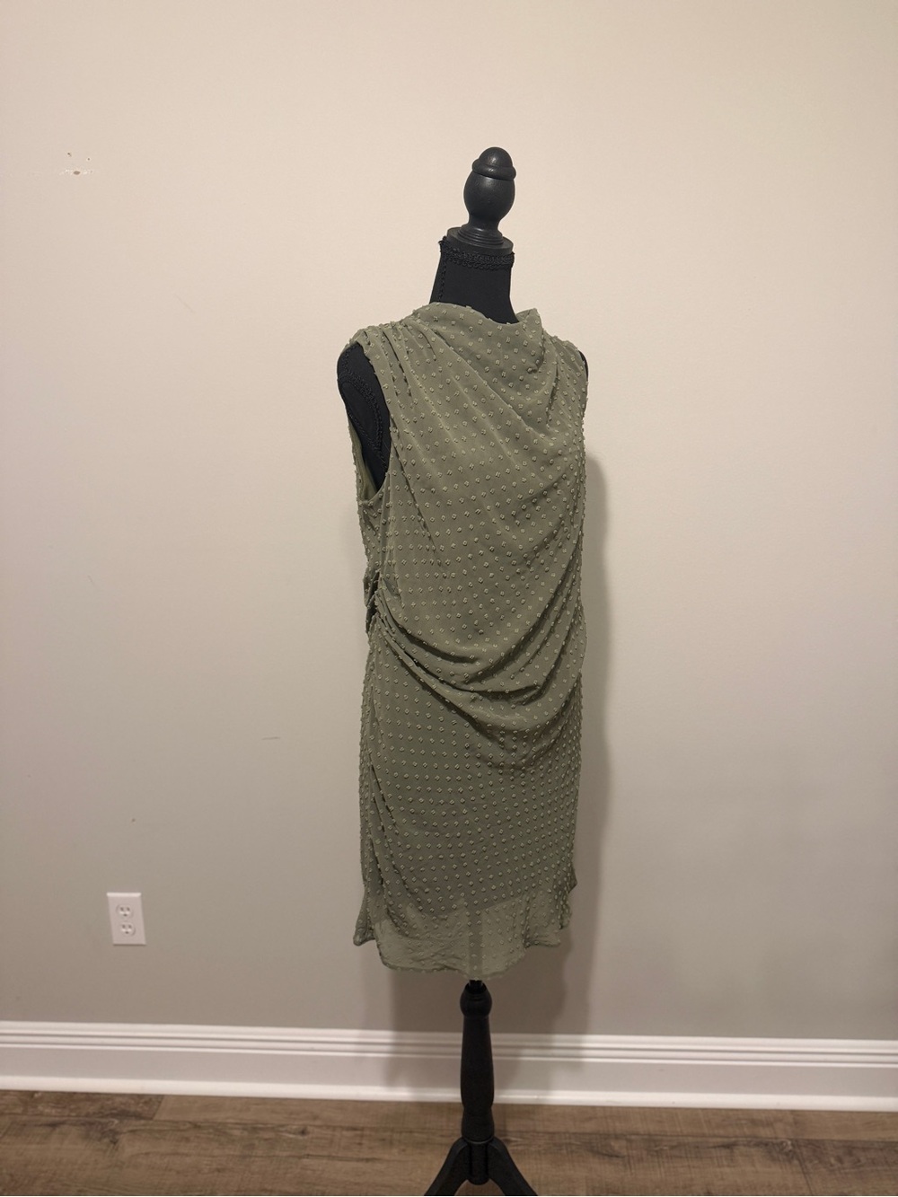 ASOS Olive Green Sleeveless Draped Dot Midi Dress